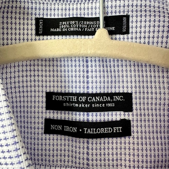 FORSYTH OF CANADA Non Iron Tailored Fit Shirt Size 18 34/35 100% Cotton Blue - Picture 4 of 8